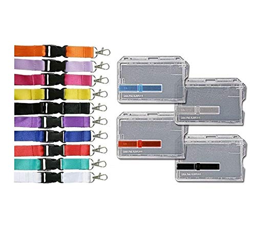 Waizmann.IDeaS® Ausweisset - GRÜNES Umhängeband Schlüsselband Lanyard 20mm Steckverschluss + Kartenhalter Kartenhülle Ausweishülle horizontal mit Schieber GROSSE FARBAUSWAHL von Waizmann.IDeaS