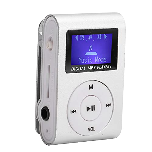 MP3-Player, tragbarer -Musik-Player, Clip, hinten, LCD-Display, MP3-Player, zum Gehen, mit Kopfhörer (Silber) von Wakects