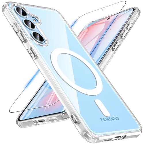Hülle für Samsung Galaxy S24 FE mit Panzer Schutz Glas, Kompatibel mit MagSafe, Magnetische Militärschutz Handyhülle Stoßfest Robust Dünn Schutzfolie Schutzhülle Case Cover für S24 FE (Transparent) von WakongHK