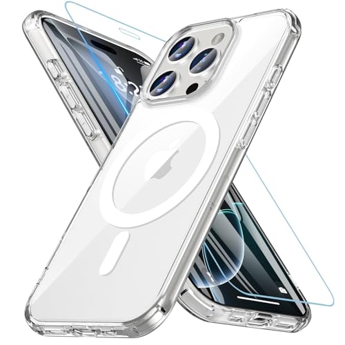 WakongHK Hülle für iPhone 16 Pro mit Panzer Schutz Glas, Kompatibel mit MagSafe, Magnetische Militärschutz Handyhülle Stoßfest Robust Dünn Schutzfolie Schutzhülle Case Cover(Transparent) von WakongHK