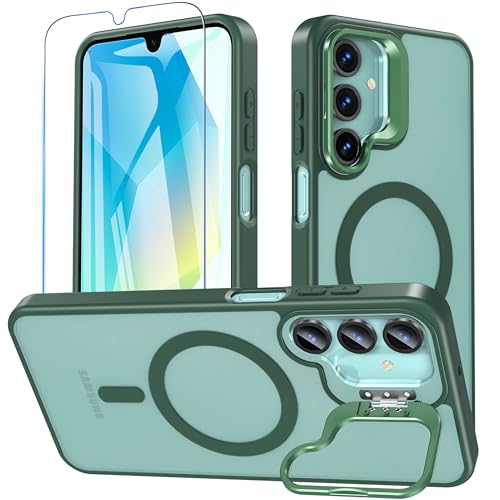 WakongHK Magnetisch Hülle für Samsung Galaxy A16 mit Ständer,Kompatibel mit MagSafe,Matt TPU Stoßfester Schutzhülle für Samsung Galaxy A16 5G,Militärschutz Case Cover mit Panzerfolie(Grün) von WakongHK
