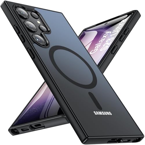 WakongHK Magnetisch Hülle für Samsung Galaxy S23 Ultra 5G,Kompatibel mit MagSafe, TPU Eckenschutz Stoßfest Kratzfest Hülle,Magnetische Militärschutz Handyhülle für Galaxy S23 Ultra(Schwarz) von WakongHK