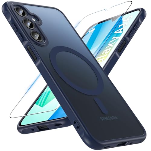 WakongHK Magnetische Militärschutz Hülle für Samsung Galaxy A16 mit Stück Schutzfolie,Kompatibel mit MagSafe,TPU Eckenschutz Stoßfest Dünn Kratzfest Hülle für Galaxy A16 (Blau) von WakongHK