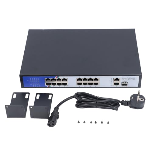 16 Port 2 Uplink 1 SFP 38 Gbit/s Ethernet-Switch POE-Switch-Monitor Netzteil-Setup Ethernet-Switch mit Plug-and-Play-Metallgehäuse-Monitor (Walfront82s71v9ygt-12) von Walfront