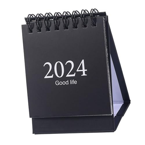 2024 Mini-Tischkalender, Doppeldrahtspule, Kompakte Größe für Einfache Verwendung, Schreibtisch- oder Regalplanungskalender (BLACK) von Walfront