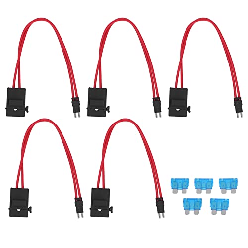 5-Teiliges Automobil-Kfz-Flachsicherungshalter-Set 16 AWG Mini-Sicherungshalter-Anschluss mit 5-Teiliger 15-A-Sicherung (ACM lange Füße 9,1 mm) von Walfront