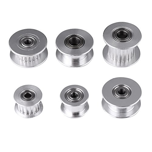 5Stück 2GT Aluminium Timing Riemenscheibe Bohrung Spannrolle Drucker 3mm / 5mm Bohrung Rad 16/20 Zähne für Gürtel Breite 6mm/10mm Zahnriemen(W6mm, 20T, Bore 5, Toothless) von Walfront