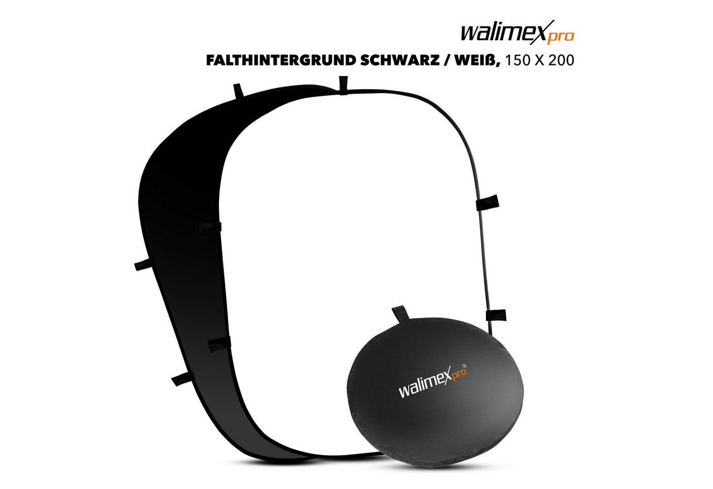 Walimex Pro Falthintergrund 2in1 Falthintergrund schwarz/weiß 150x200cm von Walimex Pro