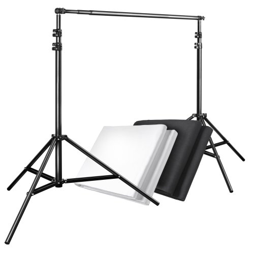 Walimex Hintergrundsystem-Set 120-307 cm (2x Stoffhintergründe 2,85 x 6 m, 1 Teleskopstange, 2 Stative und inkl. Transporttasche) schwarz und weiß von Walimex pro