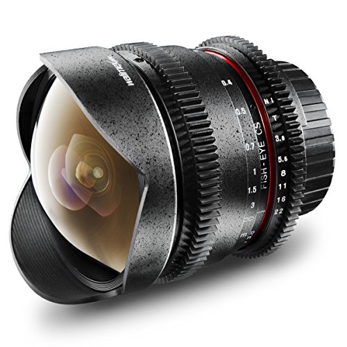 Walimex Pro 8 mm 1:3,8 VCSC Fish-Eye-Objektiv Foto- und Video (feste Gegenlichtblende, IF, Zahnkranz, stufenlose Blende und Fokus) für Sony E Objektivbajonett schwarz von Walimex pro