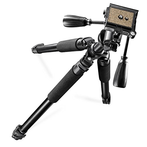 Walimex Pro FT-665T Pro Stativ (mit 3D-Neiger, Extrem Stabil, max. Belastbarkeit: Stativ 12kg. Neiger 6kg, 3 Beinsegmente, Stativbeindurchmesser 32, 28, 24mm, 3 Schaumstoffgriffe, Libelle und Kompaß, inkl. großer Tasche, 198 cm), Schwarz von Walimex pro
