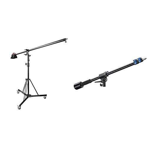 Walimex Pro Galgen-Rollstativ mit Gegengewicht & Walimex Pro Galgen (Gegengewicht 70-183 cm, Galgen, Auslegearm, Schwenkkopf, Boom aus Aluminium mit 3 Sektionen, 2 bis 5 kg Belastbarkeit), Schwarz von Walimex pro