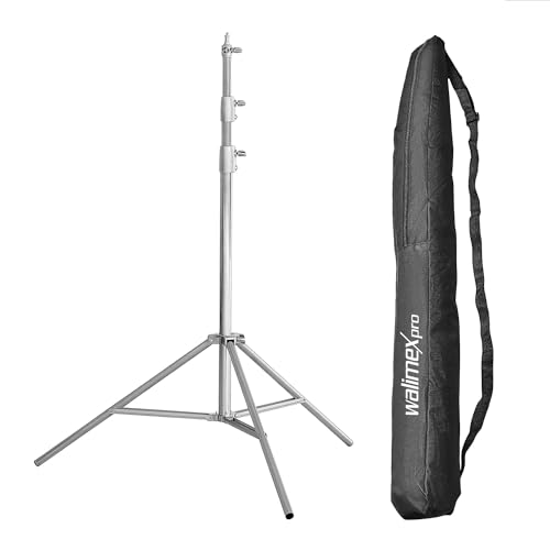 Walimex Pro Heavy Duty Edelstahl Lampenstativ - max. Höhe 270cm, inkl. Tragetasche & Spigotadapter mit 1/4 & 3/8 Zoll Gewinde, 15kg Traglast, federgedämpft, flexibel einsetzbar im Studio & mobil von Walimex pro