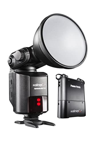 Walimex Pro Light Shooter 360 TTL Blitzgerät für Canon (inklusiv Blitzröhre, Reflektor, Diffusor, Tasche, 1x Power Porta, Verbindungskabel, Tragegurt, Netzladegerät) schwarz von Walimex pro