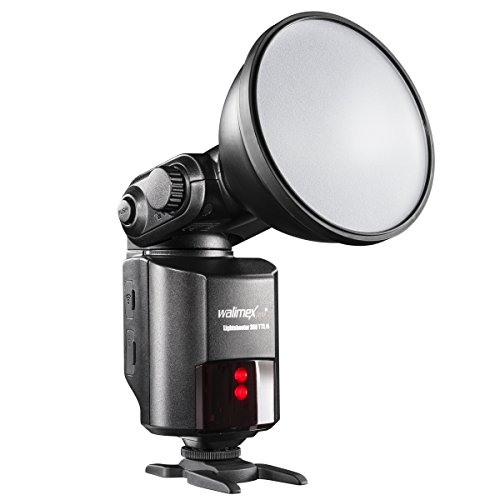 Walimex Pro Light Shooter 360 TTL Blitzgerät für Nikon (inklusiv Blitzröhre, Reflektor, Diffusor, Tasche, 1x Power Porta, Verbindungskabel, Tragegurt, Netzladegerät) schwarz von Walimex pro
