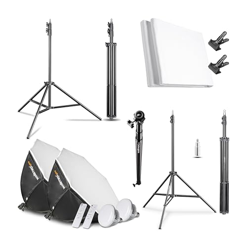 Walimex Pro Premium Fotostudio Set inkl. 2X Lampenstativ mit 2X LED 45W Octagon Ø65cm Bi Color und komplettem Teleskop Hintergrundsystem 120-307 cm mit Stoffhintergrund weiß Walimex Pro Premium Fotostudio Set inkl. 2X Lampenstativ mit 2X LED 45W Octagon Ø65cm Bi Color und komplettem Teleskop Hintergrundsystem 120-307 cm mit Stoffhintergrund weiß von Walimex pro
