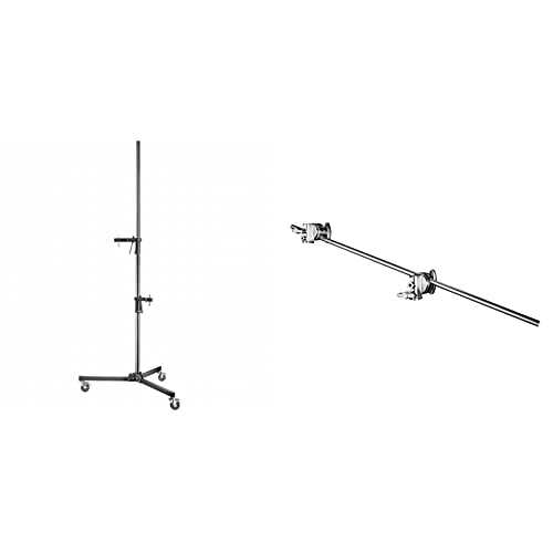 Walimex Pro Roll-Stativ (223 cm) mit 2 Klemmhaltern & Galgen mit 2 Schraubklemmen, 100 cm (z.B. zum Einsatz am Lampenstativ oder Querstangen), Schwarz von Walimex pro