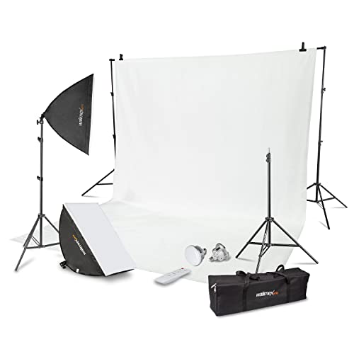 Walimex Pro Premium Fotostudio Set inkl. 2X Lampenstativ mit 2X LED Softboxen 40x60cm Bi Color und komplettem Teleskop Hintergrundsystem 120-307 cm mit Stoffhintergrund weiß Walimex Pro Premium Fotostudio Set inkl. 2X Lampenstativ mit 2X LED Softboxen 40x60cm Bi Color und komplettem Teleskop Hintergrundsystem 120-307 cm mit Stoffhintergrund weiß von Walimex pro