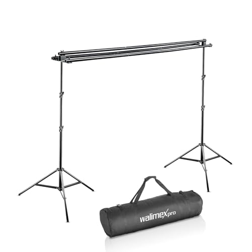 Walimex pro 3-fach Hintergrundsystem 145-290cm I für bis zu 3 Leinwände aus Papier & Stoff I stabiles Fotohintergrund System für Studio & Mobil I für Fotografie, Video & Green Screen I Höhe bis 256cm von Walimex pro