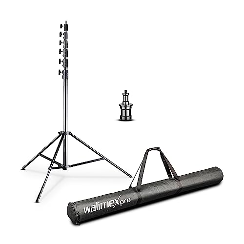 Walimex pro AIR Jumbo 730 Lampenstativ 730cm - luftgedämpftes Lichtstativ Aluminium 7,3m max Höhe 22,5 kg Traglast, stabil & komfortabel Leuchtenstativ für Film Fotografie Studio Outdoor, mit Tasche von Walimex pro