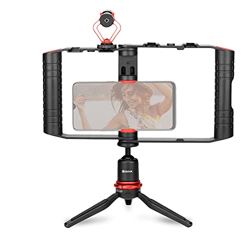 Walimex pro BOYA Smartphone Video Kit VG380 I Video Stabilisator I Video Rig mit Mikrofon und Halterung, Dreibein Stativ, universellem Smartphone-Halter und Fell-Windschutz I mobiles Vlogging Kit von Walimex pro