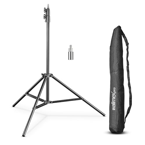 Walimex pro FT-8051 Lampenstativ 260cm - Lichtstativ mit Federdämpfung, Höhe max 260 cm, 5 kg Traglast, Aluminium, für Fotografie Studio Outdoor, mit Tasche und Adapter, Schwarz von Walimex pro