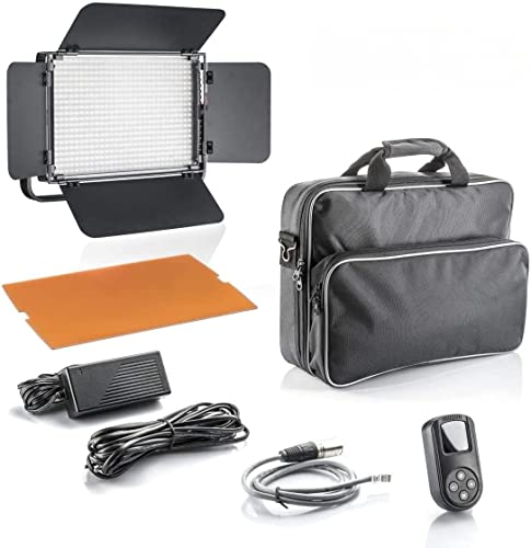 Walimex pro Niova 900 Plus Daylight – LED Videoleuchte Dauerlicht Flächenleuchte, 54 Watt, 900 LED, dimmbar, 5600K, 6.500 Lumen, CRI ≥ 97 Ra, DMX + Fernbedienung, 2X NP-F Akku Slots + Netzteil von Walimex pro