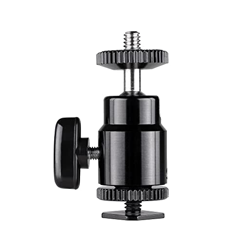 Walimex pro Premium Mini Stativkopf Kugelkopf mit 1/4 Blitzschuhadapter, 360° Drehbar Ball Head mit Hot Shoe Adapter für Kameras, LED Licht, Mikrofone, 1,5 kg Belastbarkeit von Walimex pro