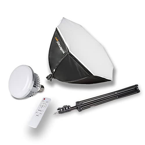 Walimex pro Softbox Octagon Ø65cm 60W Bi Color LED I inkl. Stativ, Diffusor, Tasche & Fernbedienung I Farbtemperatur 3.000 – 6.000 K I Profi-Fotos & Videos I Neigbar, hohe Farbgenauigkeit von Walimex pro