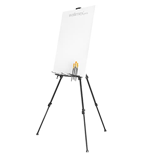 Walimex pro Staffelei L 50-165cm, Aluminium I ideal als Atelierstaffelei, Tischstaffelei & Feldstaffelei I für Leinwände bis HxT: 122x4cm, bis 6kg I Ablage & Halterung für Farben & Pinsel, mit Tasche von Walimex pro