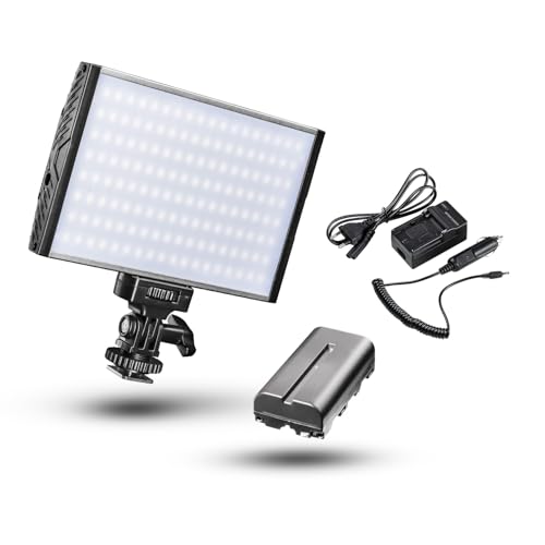 Walimex pro dimmbare On-Camera LED Videoleuchte & Fotolicht + Akku I 3.200-5.600K, 15W, 1500 LM I mobiles Kameralicht & Studioleuchte I Streaming Licht Niova 150 Bi Color mit Zubehör von Walimex pro