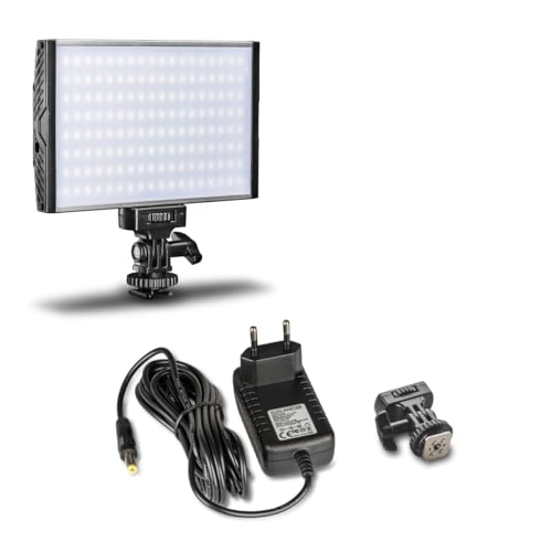 Walimex pro dimmbare On-Camera LED Videoleuchte & Fotolicht + Netzteil I 3.200-5.600K, 15W, 1500 LM I mobiles Kameralicht & Studioleuchte I Streaming Licht Niova 150 Bi Color mit Zubehör Walimex pro dimmbare On-Camera LED Videoleuchte & Fotolicht + Netzteil I 3.200-5.600K, 15W, 1500 LM I mobiles Kameralicht & Studioleuchte I Streaming Licht Niova 150 Bi Color mit Zubehör von Walimex pro