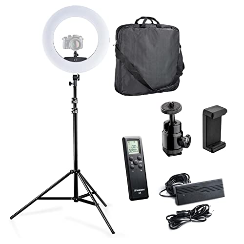Walimex pro dimmbares LED Ringlicht Medow 960 Pro Bi Color + Stativ I 96W Ringleuchte mit Bedienknopf vorne & hinten I Kameralicht & Selfie Licht mit Zubehör + Tasche I kompatibel mit vielen Stativen Walimex pro dimmbares LED Ringlicht Medow 960 Pro Bi Color + Stativ I 96W Ringleuchte mit Bedienknopf vorne & hinten I Kameralicht & Selfie Licht mit Zubehör + Tasche I kompatibel mit vielen Stativen von Walimex pro