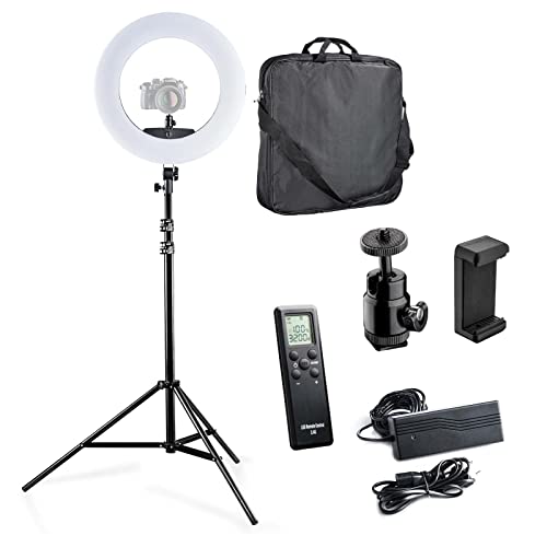 Walimex pro dimmbares LED Ringlicht mit Stativ & 2 Akkus und Ladegerät I Medow 960 Pro Bi Color I 96W Ringleuchte mit Bedienknopf vorne & hinten I Kameralicht & Selfie Licht mit extra Zubehör + Tasche von Walimex pro