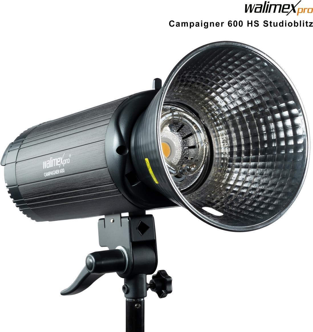 Walimex pro Campaigner 600 HS Set Single mit Integriertem 2.4 GHz Empfänger, 600 Ws, Schnelle Abbrennzeit, LED-Einstelllicht Und Benutzerfreundliches Bedienpanel, Hochwertiger Aluminium-Finish (1023383) von Walimex
