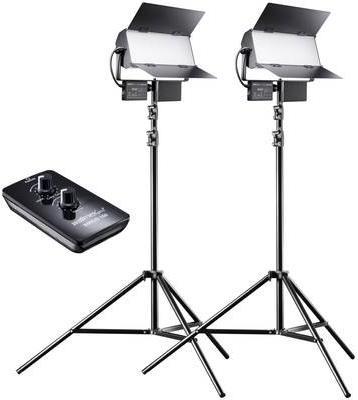 Walimex pro LED Sirius 160 Daylight 2er Set mit Stativ + Fernbedienung - 2x 65W Daylight Flächenleuchte, Studioleuchte, 2x 65 Watt 6000 Lumen, 5600K, für Foto + Video 21042 Weiß (1021042) von Walimex