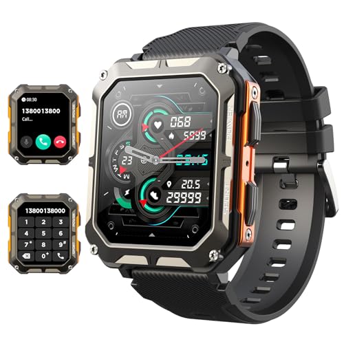 WalkerFit Smartwatch für Herren, Smartwatch mit Bluetooth Anrufe, 1.8'' Touchscreen, IP68 wasserdichte Uhr mit Herzfrequenzmonitor/Schlafmonitor/Schrittzähler, Smartwatch für iOS Android, Schwarz von WalkerFit