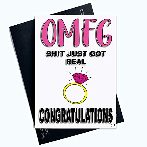 Wall Smart Designs Lustige Verlobungskarten OMFG Shit Just Got Real Karten Hochzeitskarten Bride to be Junggesellinnenabschied Brautparty unhöfliche Hochzeitsgeschenke PC666 von Wall Smart Designs