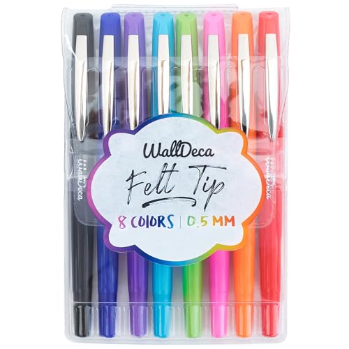 WallDeca Filzstifte Set – 8-teiliges Filschstifte Set - Filzstifte für Erwachsene - Mittlere Strichstärke (0,5 mm) - Besonders Haltbare Spitze - Komfortabler Halt und Schnelltrocknend von WallDeca