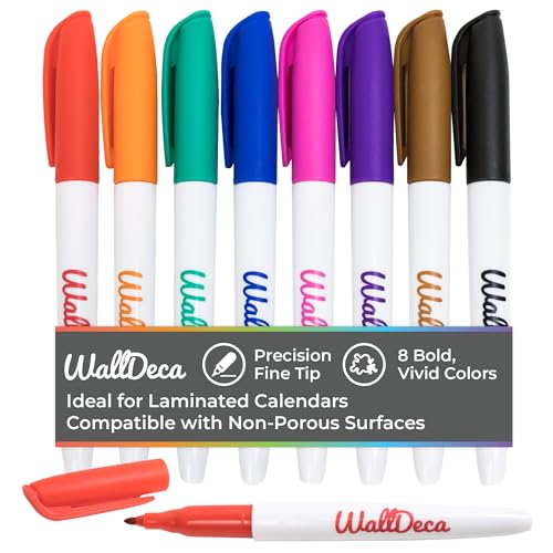 WallDeca Folienstift Abwischbar – Folienstift - Folienstifte Fein Abwischbar Non Permanent Folienstift – Rundspitze 0,8 mm - Folienstifte zum Schreiben auf Glas & glatten Oberflächen – 8 Farbiges Set von WallDeca