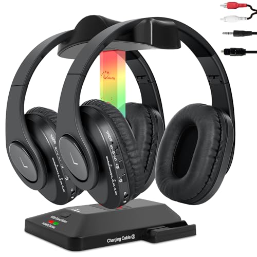 WallarGe Dual Funkkopfhörer für Fernseher/TV mit RF und Bluetooth, Over-Ear kabellose kopfhörer mit RF Sender Ladestation für Senioren, mit Optisches und Aux Port, Plug and Play, Satz von Zwei WallarGe Dual Funkkopfhörer für Fernseher/TV mit RF und Bluetooth, Over-Ear kabellose kopfhörer mit RF Sender Ladestation für Senioren, mit Optisches und Aux Port, Plug and Play, Satz von Zwei von WallarGe