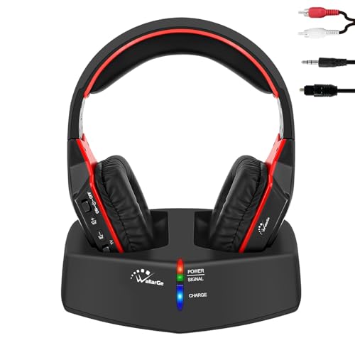 WallarGe Funkkopfhörer für Fernseher/TV, Over-Ear kabellose kopfhörer mit RF Digitales Ladestation mit Reichweite 33 m für Fernseher HiFi, Sender mit Optisches und Aux Port (Schwarz & Rot) WallarGe Funkkopfhörer für Fernseher/TV, Over-Ear kabellose kopfhörer mit RF Digitales Ladestation mit Reichweite 33 m für Fernseher HiFi, Sender mit Optisches und Aux Port (Schwarz & Rot) von WallarGe