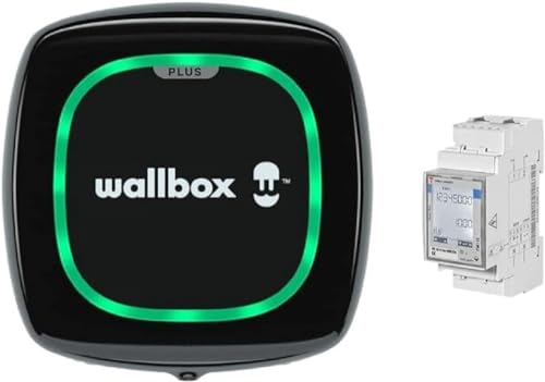 Wallbox Pulsar Plus Solar-Ladegerät, Ladegerät für Elektrofahrzeuge (22 kW, 5 Meter, Typ 2, WiFi, Bluetooth, OCPP, Innen/Außen), Schwarz + Dreiphasen-Power Boost von Wallbox