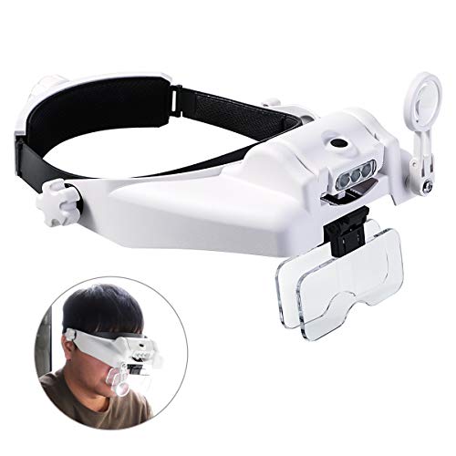 Beleuchtete Kopflupe mit abnehmbaren LEDs, Freisprech-Lesekopflupen Visier Headset Helm Lupenlupe für Arbeiten in der Nähe, Nähen, Basteln, Lesen, Reparieren, Schmuckherstellung (1X bis 14X) von Wallfire