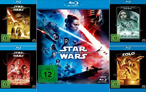 Star Wars Paket - Das Erwachen der Macht (7) + Die letzten Jedi (8) + Der Aufstieg Skywalkers (9) + Rogue One: A Star Wars Story + Solo: A Star Wars Story [Blu-ray] von Walt Disney Company Germany GmbH