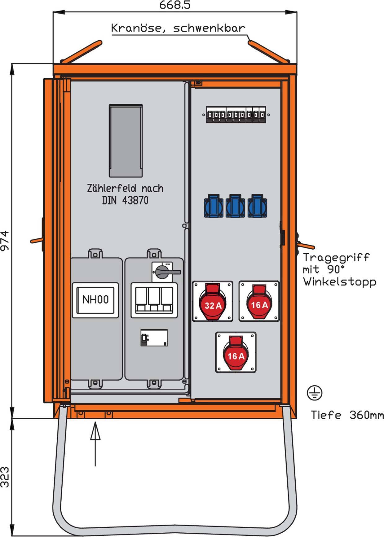 Walther Anschlussverteiler WAV0100R1 22kVA Zählerpl.RCD Typ B 5 LS 3 CEE-Abg Walther Anschlussverteiler WAV0100R1 22kVA Zählerpl.RCD Typ B 5 LS 3 CEE-Abg von Walther-Werke