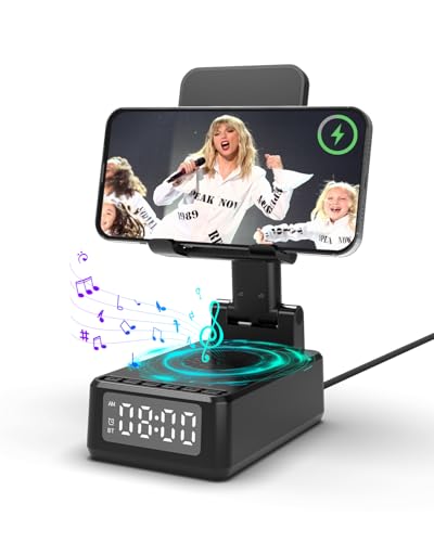 Bluetooth Lautsprecher mit Faltbarer Handyhalterung, 6-in-1 Tragbarer Musikbox, Handy Ständer mit Wecker Digital Uhr Wireless Charger, Geburtstagsgeschenk für Männer Geschenke für Frauen Papa Mama usw Bluetooth Lautsprecher mit Faltbarer Handyhalterung, 6-in-1 Tragbarer Musikbox, Handy Ständer mit Wecker Digital Uhr Wireless Charger, Geburtstagsgeschenk für Männer Geschenke für Frauen Papa Mama usw von WamGra