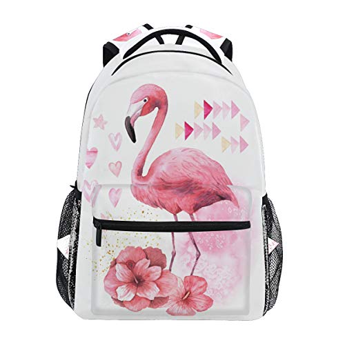 Rucksack mit tropischem rosa Flamingo-Hibiskus-Rucksack, wasserdicht, Schultertasche für das Fitnessstudio, Rote Blumen, Vogel, Laptop-Tasche, Freizeittasche, Outdoor, Reisen, Sporttasche für Damen und Herren von Wamika
