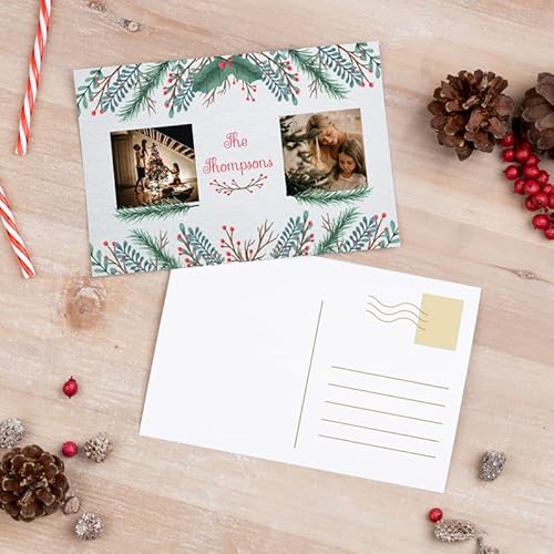 Wanapix | Personalisierte Weihnachtskarten mit Foto un Text | Einseitig laminiert (Glanz Finish) | Originelle Postkarten | 15x10 cm | 1 Stück | Weihnachtliche Blätter von Wanapix