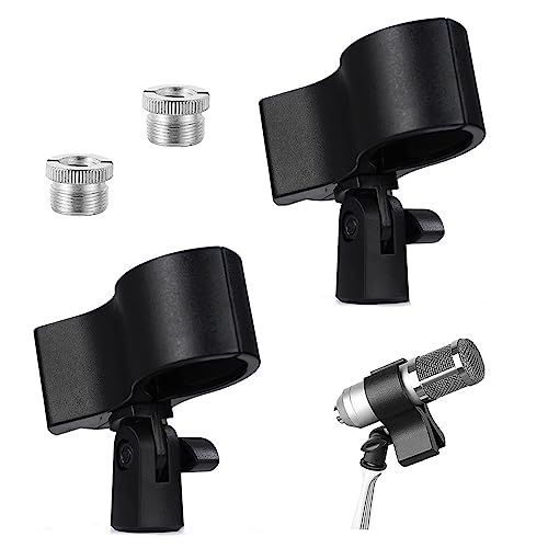 2 Stück Universal Mikrofonhalter, Springfeder-Mikrofonclip , verstellbarer Mikrofonhalter für Mikrofone mit Außendurchmesser zwischen 32 mm und 60 mm, mit 3/8 Zoll Buchse Schraubadapter Schwarz von Wanfoou